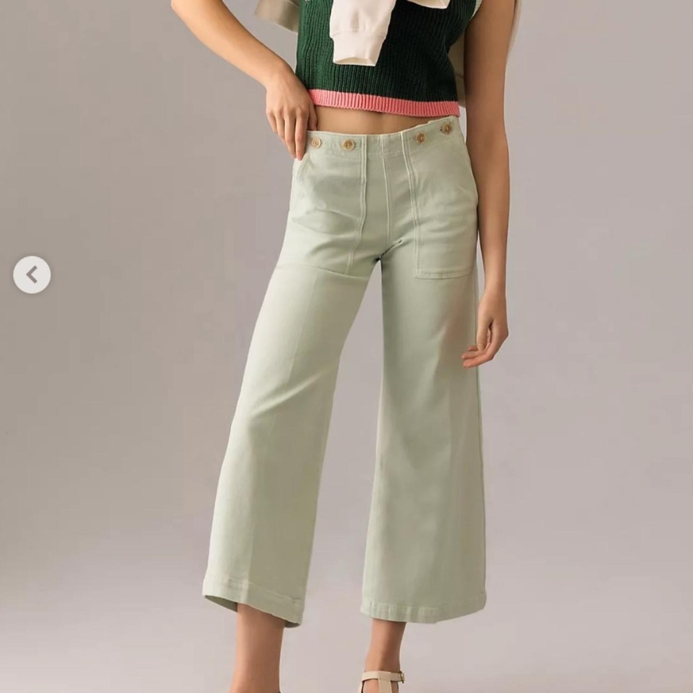 Pilcro Pistachio Green Wide Leg Crop Pants High Rise Paperbag Waist - Size 26